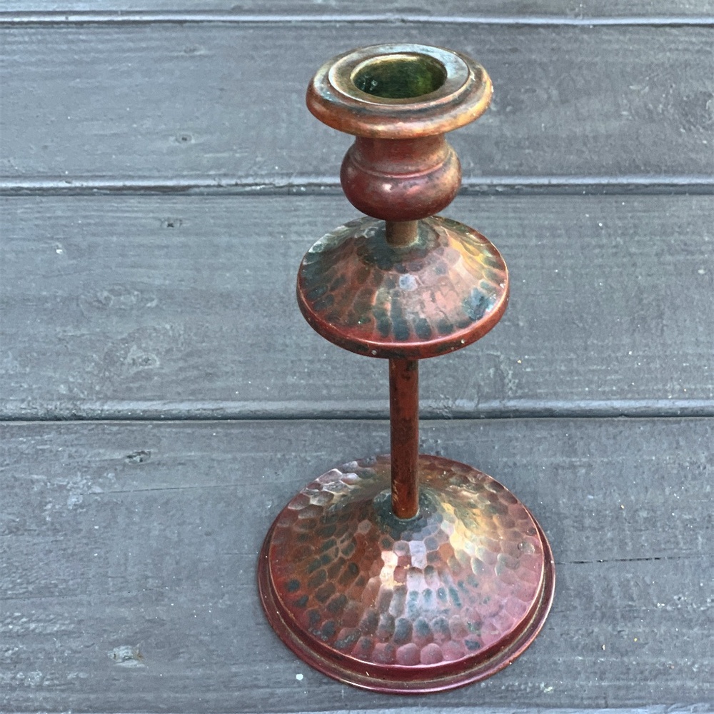 Vintage Faux Hammered Copper Candlestick
